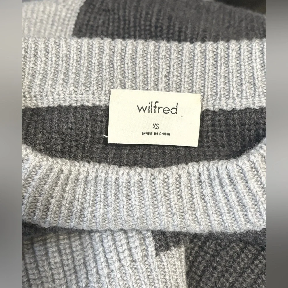 Aritzia Wilfred Lonell Gray Colorblock Cable Knit Merino Wool Sweater Size XS - Picture 8 of 10